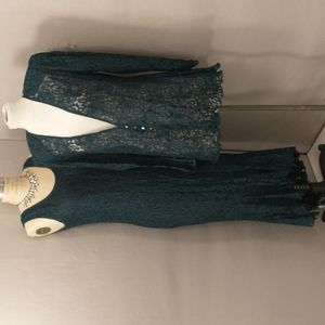 Silk Lace Dark Green Formal Dress Set Excellent Quality Sara Mique Holiday Party
